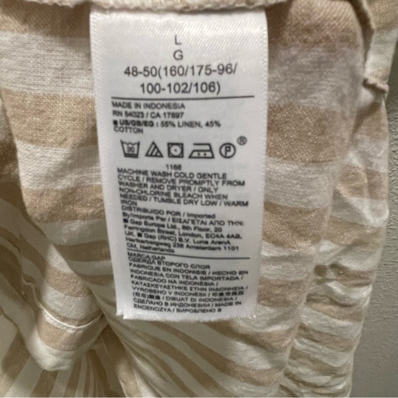 New Gap Puff Sleeve Linen-Cotton Shirtdress in Khaki Tan/White Stripe Size Large - Picture 6 of 6